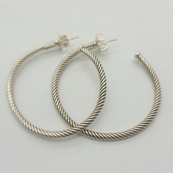 DAVID YURMAN Sterling Silver Classic Cable Hoop Earrings 2 inch with Pouch - Picture 2 of 9
